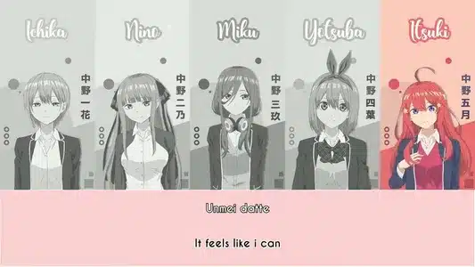 Quintuplets’ Smiles Lyrics [English Meaning]: Nakanoke No Itsutsugo